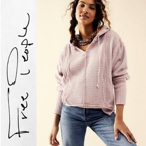 Free People HTF!! New On The Edge Thermal Pullover Hoodie Sweatshirt Sz L